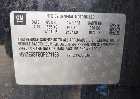 2016 Chevrolet Malibu 1Lt z USA, uszkodzony, nr VIN 1G1ZE5ST5GF271133